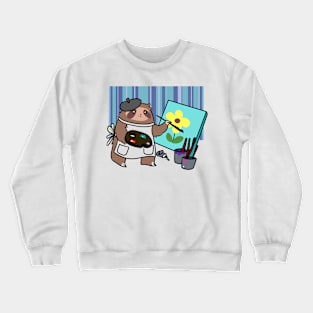 Painter Sloth - Striped Background Crewneck Sweatshirt